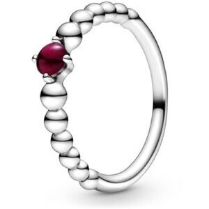 Sterling Silver Beaded Ring with Ruby Red Stone